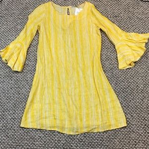NWT Italian Linen Yellow & White Bell Sleeve Dress